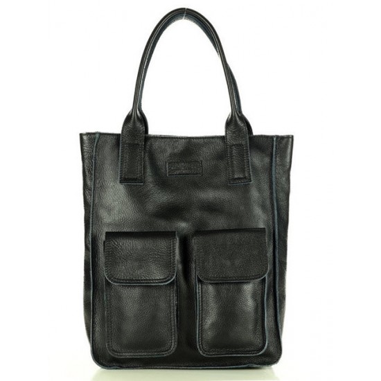 №07 "Ainaa" Grand tote bag cuir très résistant noir brun. Sac porté épaule fait main en cuir italiene 