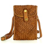№68 "Elin" Mini Ladies phone bag leather crossbody with shoulder strap & belt pouch. Black, brown, green