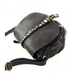 №69 "Hege" Boho ladies cross body saddle bag leather with metal rivets. Black & Brown