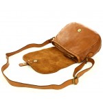 №69 "Hege" Boho ladies cross body saddle bag leather with metal rivets. Black & Brown