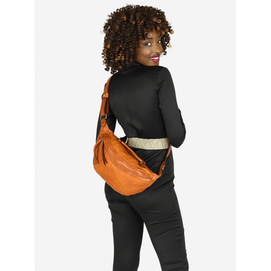 №2B "Laila" Extra large crossbody Bum bag Waist bag leather ladies. Brown & Black